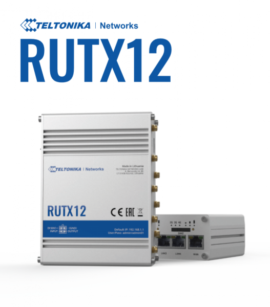 Teltonika Router RUTX12 Dual LTE CAT6 Router WLAN, Dual Band WiFi (Wave-2 802.11ac), 2 SIM