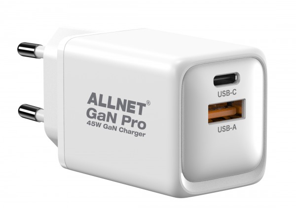 ALLNET Ersatznetzteil QC USB-C PD GaN Netzteil Power Supply45Watt 1x USB Typ-A QC, 1x USB Typ-C**EU