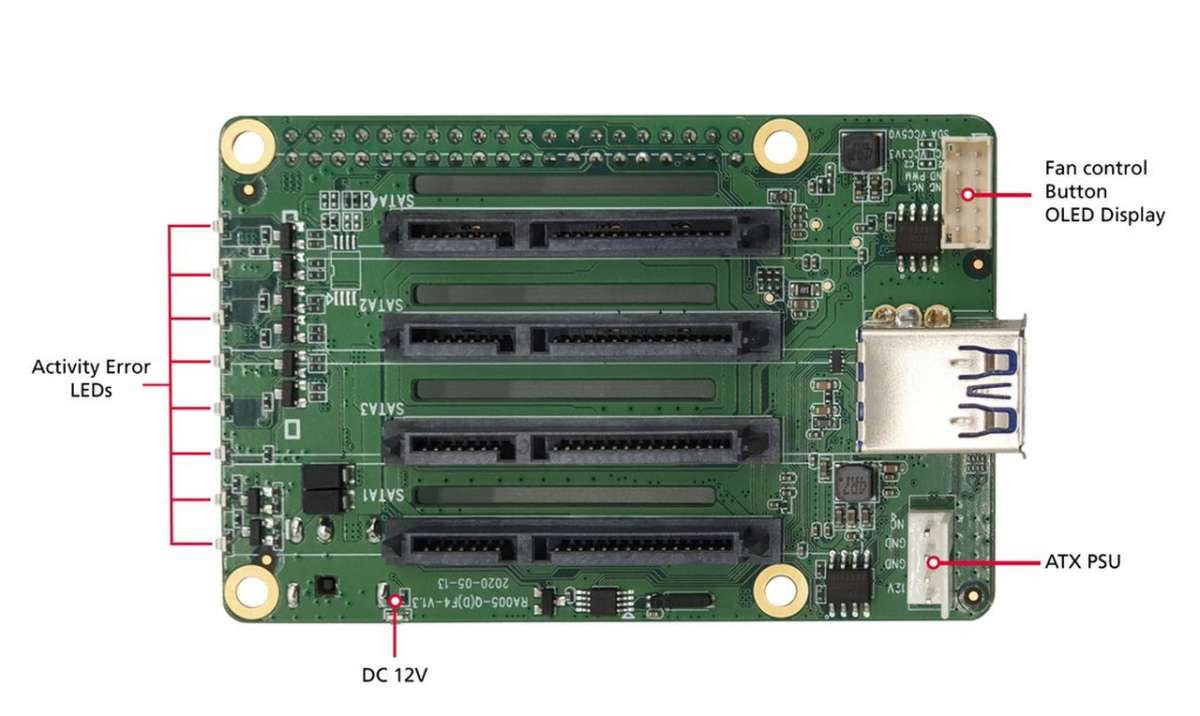 Raspberry 4 SATA HAT Quad NAS Platine für Netzwerkspeicher