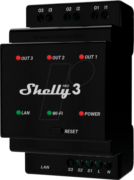 Shelly Relais &quot;Pro 3&quot; WLAN &amp; LAN Schaltaktor 3x 16A Max. 48A BT